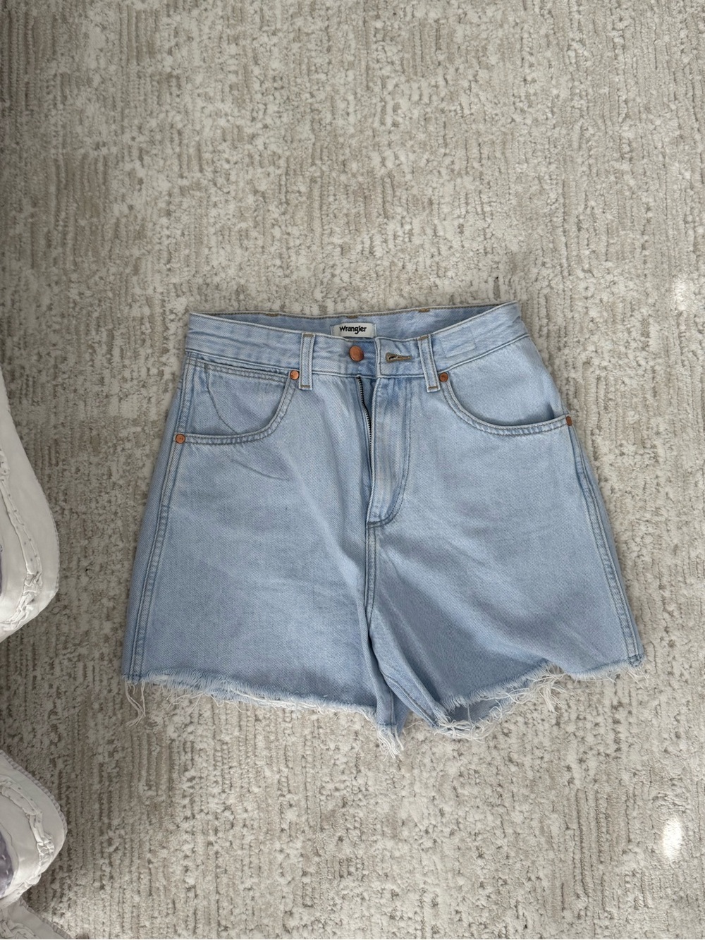 Wrangler Light Wash High-Rise Frayed Hem Denim Shorts
